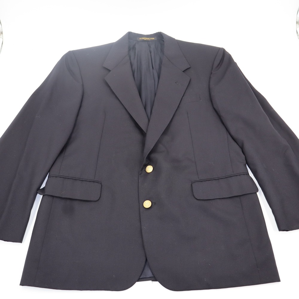 H. Freeman & Son‎ Navy Blue Wool Blazer Nordstrom Gold Buttons Made in USA Mens